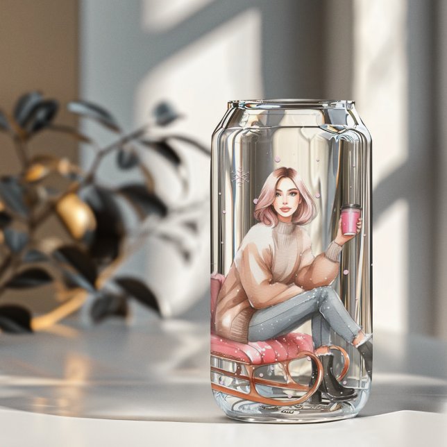 Modern Woman on Sleigh Christmas  Can Glass (Creator Uploaded)