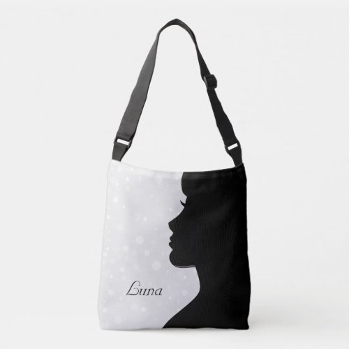 Modern Woman Silhouette on Light Gray Crossbody Bag