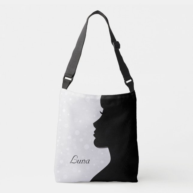 Modern Woman Silhouette on Light Gray Crossbody Bag (Front)