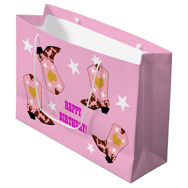 Modern Women Cowgirl Western Boots Birthday  Large Gift Bag (Front Angled)