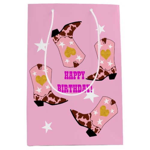 Modern Women Cowgirl Western Boots Birthday   Medium Gift Bag