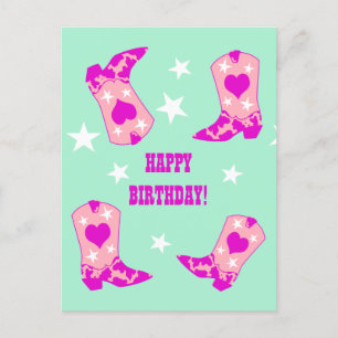 Modern Women Cowgirl Western Boots Mint Birthday   Postcard