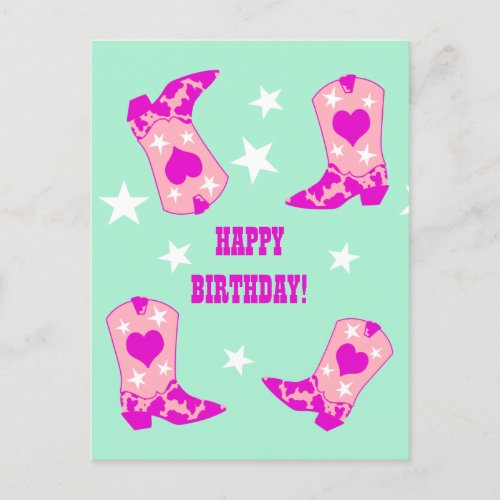 Modern Women Cowgirl Western Boots Mint Birthday   Postcard