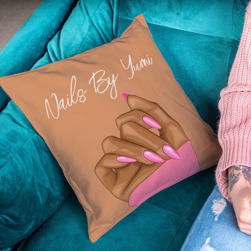 Modern Women Hand Beauty salon Nail Artist  Throw Pillow