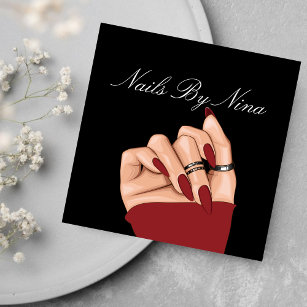 Modern Women Hand Black & red Nail Artist Salon  Square Business Card