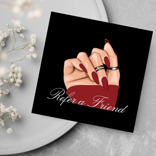 Modern Women Hand Red  Black Beauty Salon  Referral Card