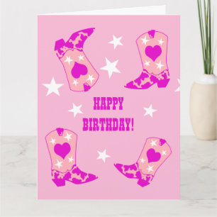 Modern Women Pink Cowgirl Western Boots Birthday Card
