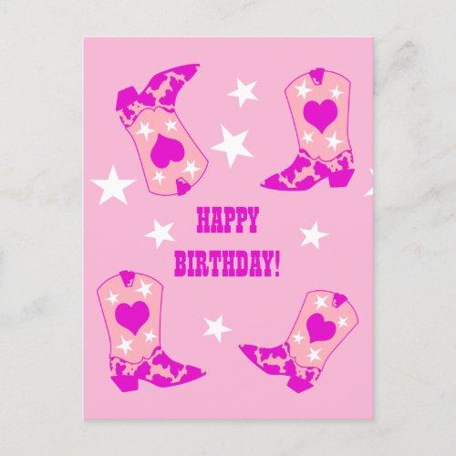 Modern Women Pink Cowgirl Western Boots Birthday   Postcard
