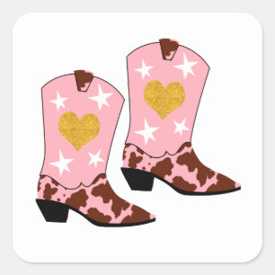 Modern Women Pink Cowgirl Western Boots White Square Sticker