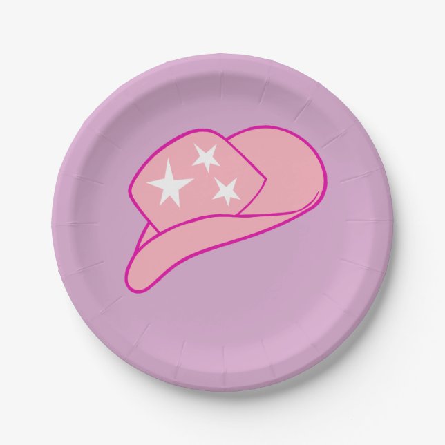 Modern Women Pink Cowgirl Western Hat Lilac  Paper Plates (Front)