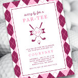 Modern Women's 30th Birthday Argyle Pink Golf Invitation<br><div class="desc">Celebrate her 30th in fabulous style with this pink golf-themed birthday invitation! Featuring a playful “PAR-TEE” headline and crossed golf clubs, this chic design is perfect for the golf-loving woman. The pink argyle border adds a fun, feminine twist, while modern typography keeps the event details clear and stylish. Personalize with...</div>