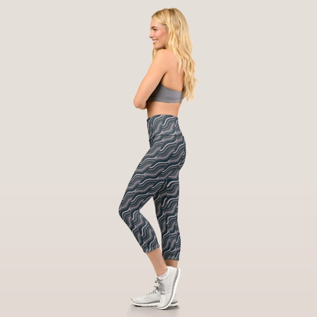 Modern  Women's Rustic Blue & Grey Capri Leggings (Left)