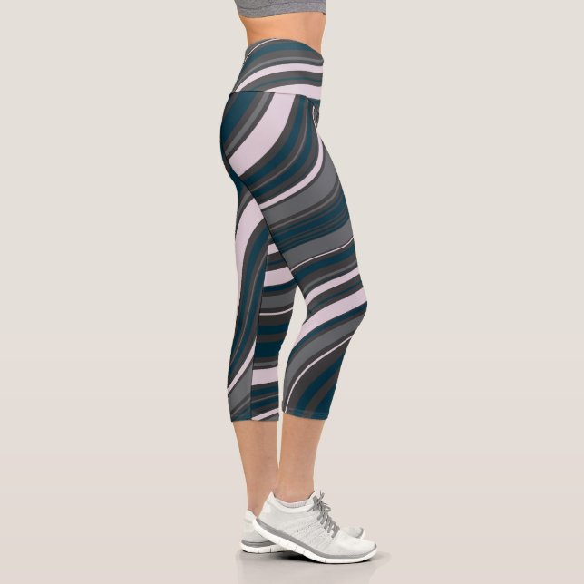 Modern  Women's Rustic Blue & Grey Capri Leggings (Right)