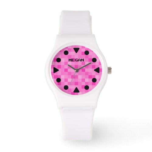 Modern womens watch with pink pixelated dial