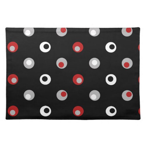 Modern Wonky Polka Dots Black Gray Red White Cloth Placemat