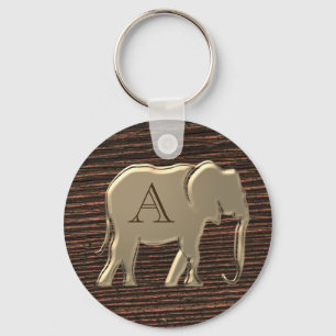 Modern Wood and Gold Monogram Keychain