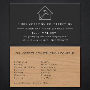Modern Wood Black Silver Handyman Construction Business Card