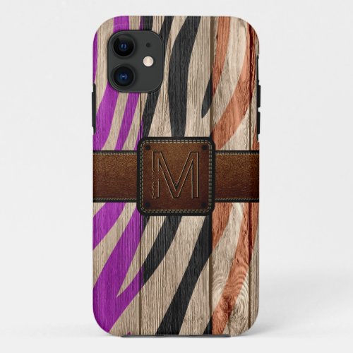 Modern Wood Brown Leather Look iPhone 11 Case