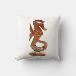 modern wood carved seahorse throw pillow