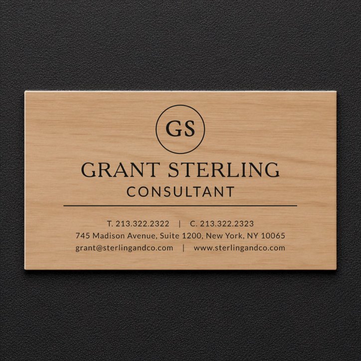 Modern Wood Consultant Luxury Monogram Business Card