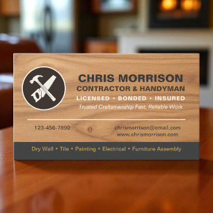 Modern Wood Contractor Handyman Tools Logo Business Card
