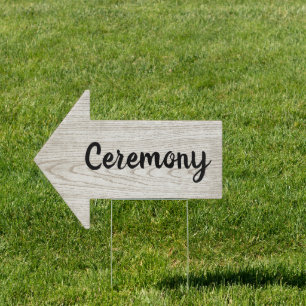 Modern Wood Directional Arrow Wedding Ceremony  Sign