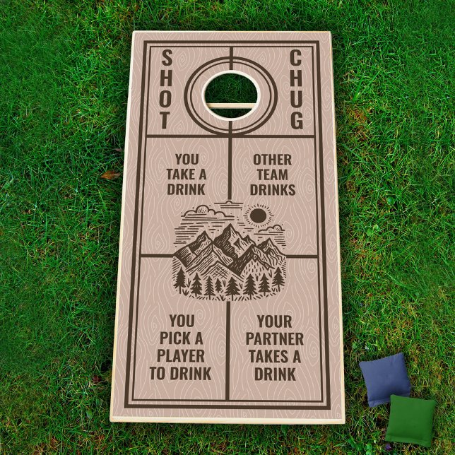 Modern Wood Drinking Game Cornhole Set (Bachelor Party Drinking Game Cornhole Set With Mountains)