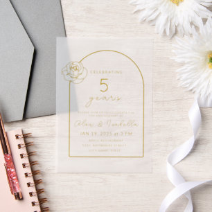 Modern wood Gold 5th Wedding Anniversary Vellum Invitations