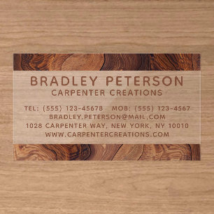 Modern Wood Grain Carpentry Branding Clear Business Cards