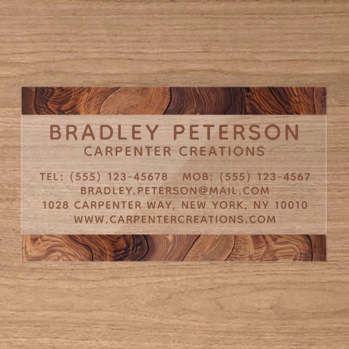 Modern Wood Grain Carpentry Branding Clear Business Cards