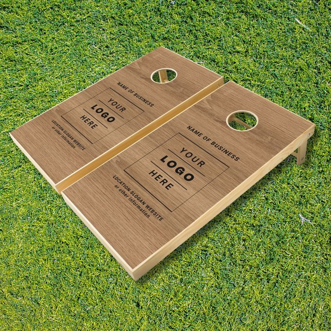 Modern Wood Grain Custom Business Logo Branded Cornhole Set (Creator Uploaded)