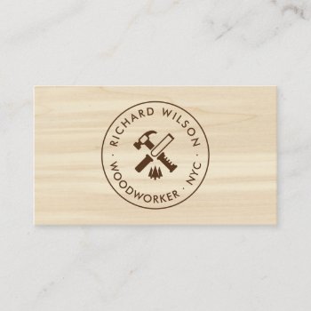 Modern Wood Grain Look Professional Carpenter Logo Business Card by moodii at Zazzle