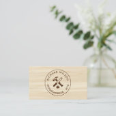 Modern wood grain look professional carpenter logo business card (Standing Front)