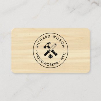 Modern Wood Grain Look Professional Carpenter Logo Business Card by moodii at Zazzle