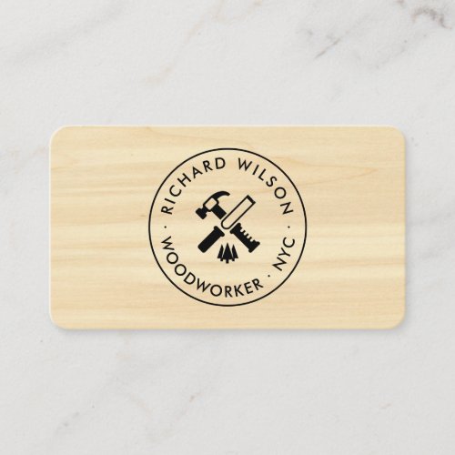 Modern wood grain look professional carpenter logo business card