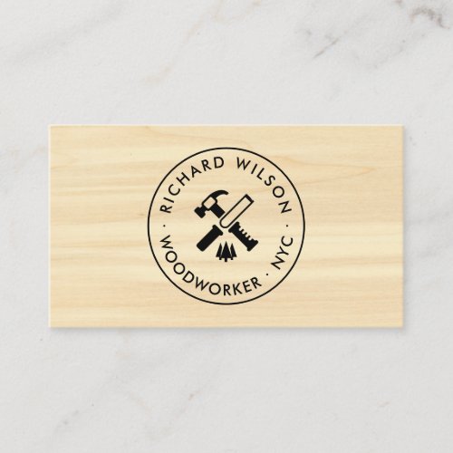 Modern wood grain look professional carpenter logo business card