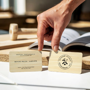 Modern wood grain look professional carpenter logo business card