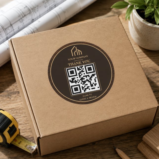 Modern Wood Grain QR Code Construction Classic Round Sticker (Modern Wood Grain QR Code Construction Classic Round Sticker
)