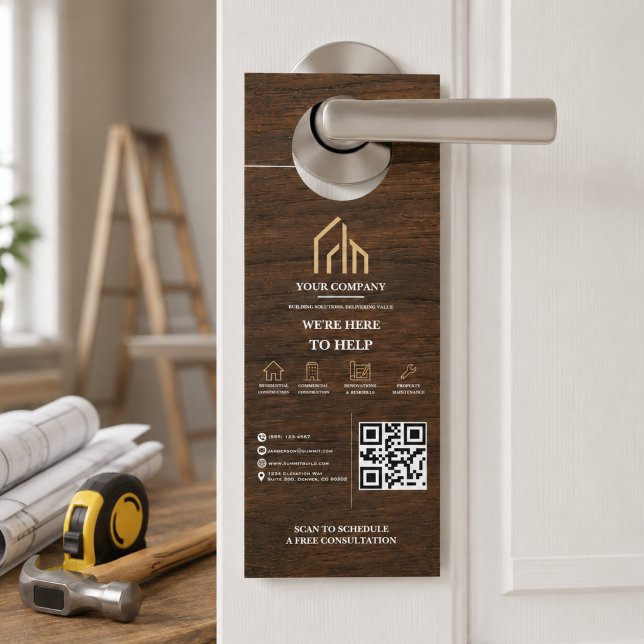 Modern Wood Grain QR Code Construction Door Hanger (Modern Wood Grain QR Code Construction Door Hanger
)