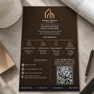 Modern Wood Grain QR Code Construction Flyer