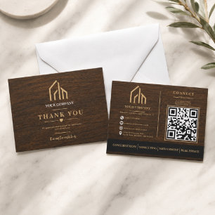 Modern Wood Grain QR Code Construction Thank You Card