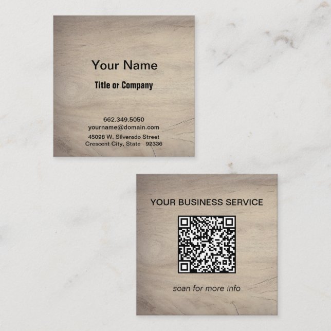Modern Wood Grain QR Code Square Business Card (Front/Back)