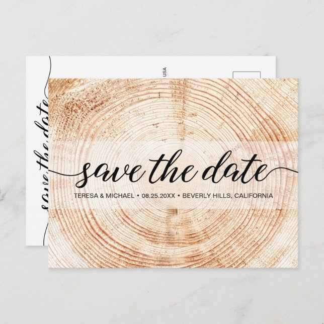Modern Wood Grain Rustic Wedding Custom Postcard (Front/Back)