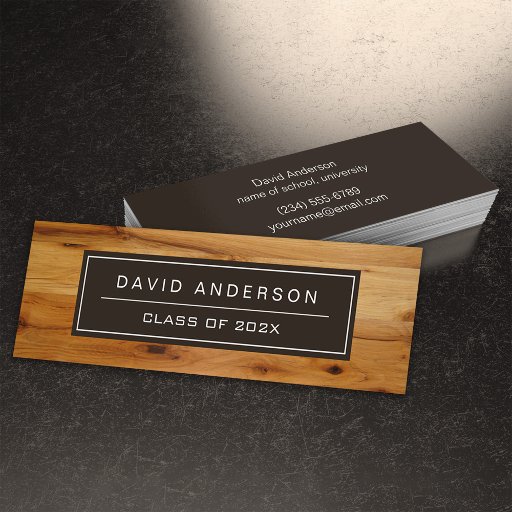 Customizable Modern Wood Grain Student Graduation Name Card Double-Sided Mini Business Cards (Pack Of 20)