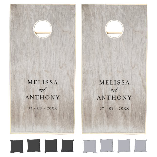 Modern Wood Grain Wedding Cornhole Set (Set)