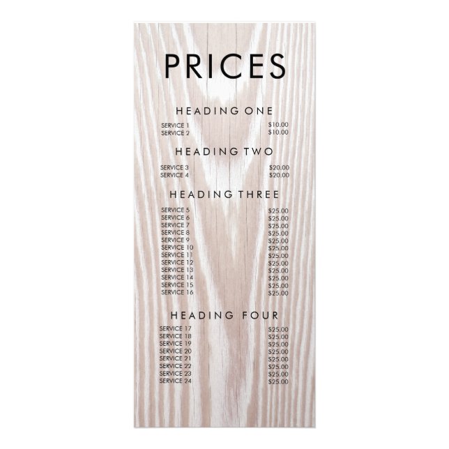 Modern Wood Grunge Antique Menu Price List (Front)