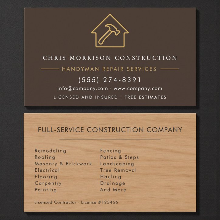 Modern Wood Handyman Construction Business Card