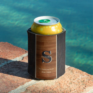 Modern Wood  Hue 2Tone Monogram Square Can Cooler