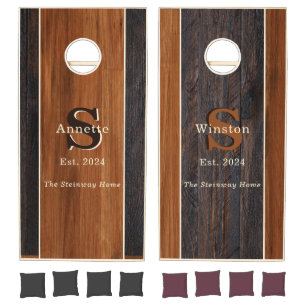 Modern Wood  Hue 2Tone Monogram Strip Contemporary Cornhole Set