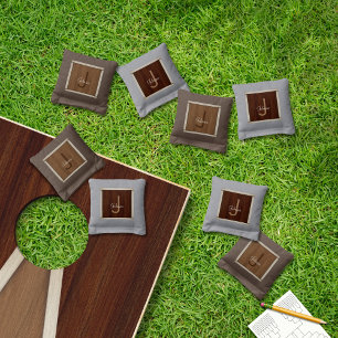 Modern Wood Hue Chestnut Monogram Cornhole Bags